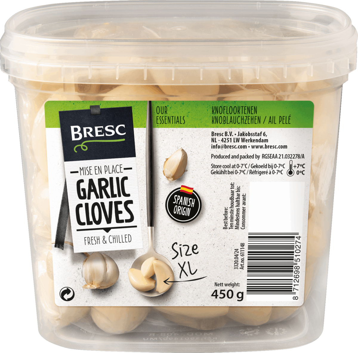 Bresc Gepelde knoflookteentjes XL 450g